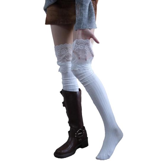 Кружевные чулки до бедра Женские чулки выше колена с кружевными манжетами Эластичные длинные чулки Носки для ботинок для девушек Косплей Свидания