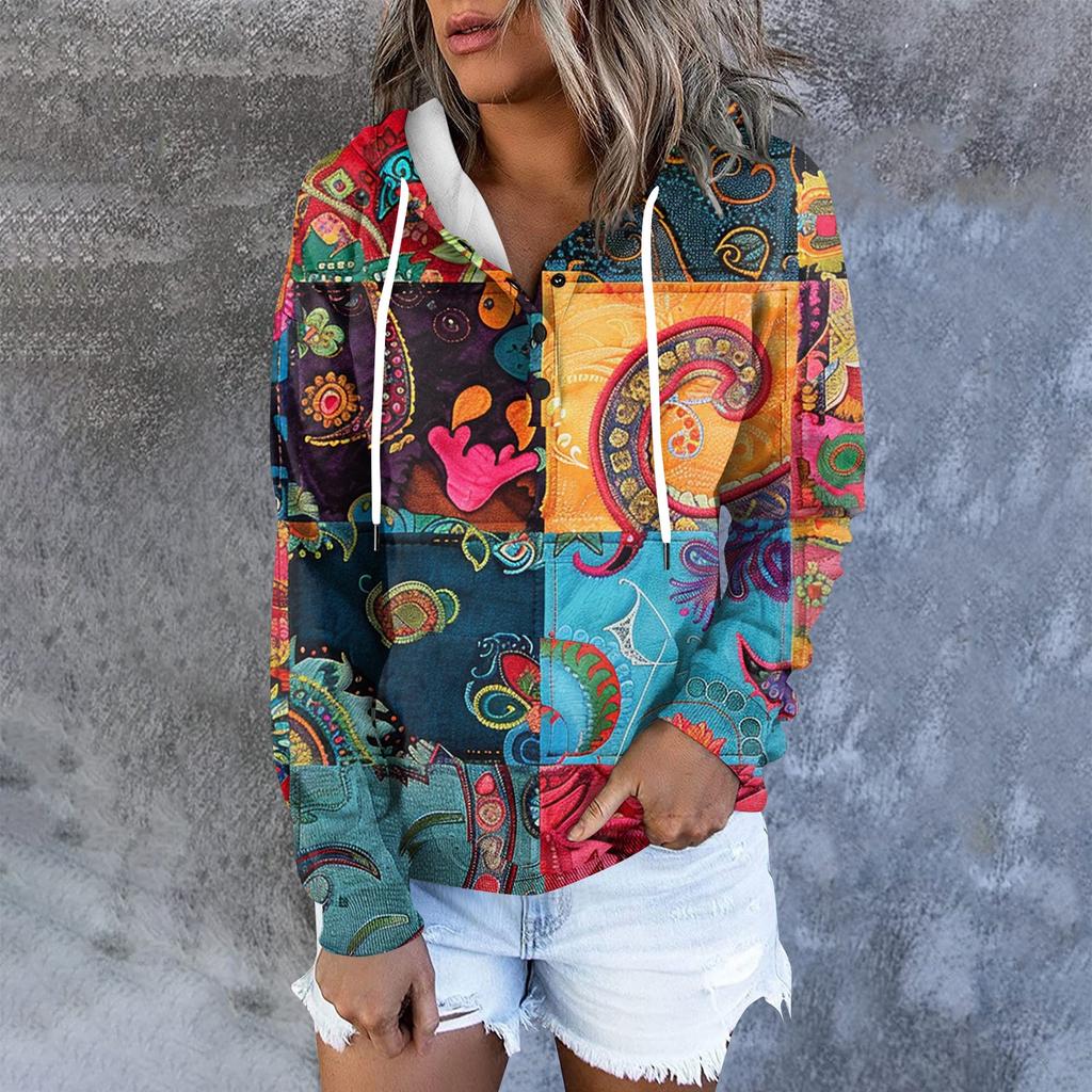 Women's Casual Fashion Long Sleeved Top Printed Round Neck Printed Hoodie