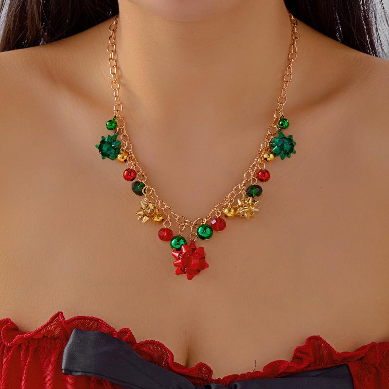 Преувеличенное рождественское колье-чокер с бусинами в виде колокольчиков для женщин, модная рождественская подвеска, цепочка для ключицы, ювелирное украшение для новогодней вечеринки, подарок