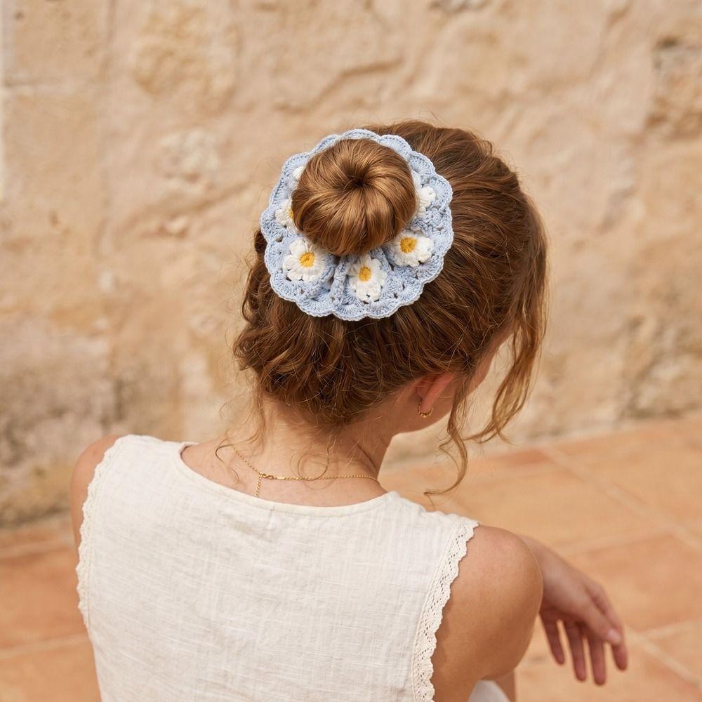 Elastic Crocheted Flower Scrunchies Bohemian Style Ponytail Hair Band Cute Sweet Hair Tie Daily