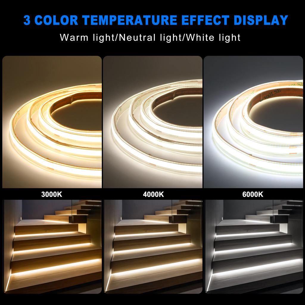 DC 24V 480LEDs/m Solar COB LED Strip Light Outdoor Waterproof Warm Natural White Flexible Adhensive Tape RA90 Linear Lighting