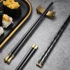 5 Pairs Chinese Alloy Chopsticks Sushi Sticks Reusable Light Luxury Household Black Gold Chopsticks Set Healthy Alloy Tableware