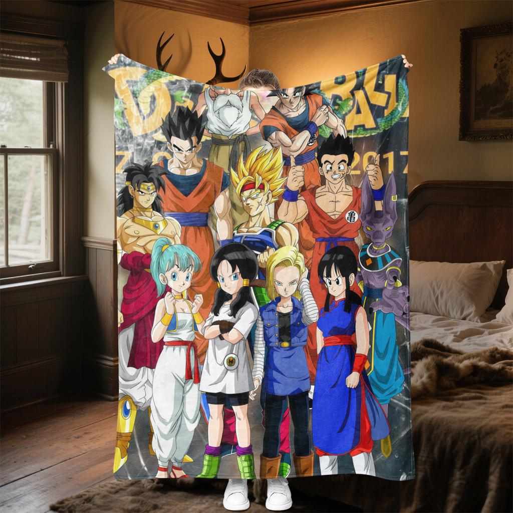 1 шт. Плед из фланели с принтом DRAGON BALL, Высокое качество, Для всех сезонов, Декор для дома, Тепло и Уют, Идеально для Рождественских подарков