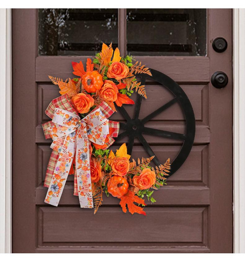 Autumn, Thanksgiving Wreath, Wooden, Pumpkin Wheel, Wall Hanging, Harvest Festival, Yard Decoration, Home Decor