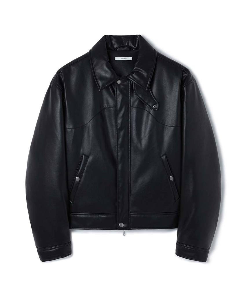Moonsun Unisex Vegan Leather Goose-Down Puffer Blouson [Black]