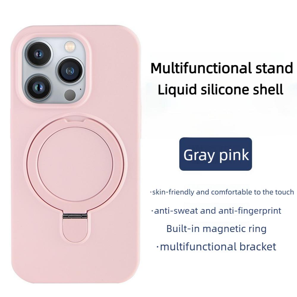 Совместим с Apple iPhone 15 Pro Max, Магнитная подставка, Чехол из жидкого силикона для телефона, iPhone 17 с защитным чехлом с точкой опоры