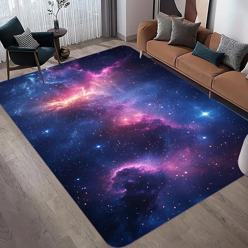 Tappeto Nebulosa Cosmica Viola per Sala Giochi, Soggiorno, Camera da Letto, Antiscivolo, Grande Tappeto con Motivo Notte Stellata