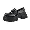 Round Head Versatile Retro Black Platform Small Leather Shoes Women's 2024 Autumn and Winter New French Thick Heel One-pedal Loafers