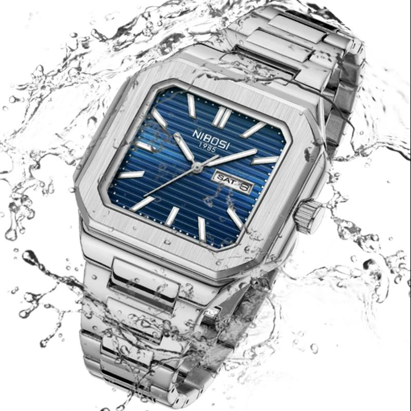 Светящиеся квадратные мужские часы Водонепроницаемые деловые мужские часы Нержавеющая сталь Кварцевые Роскошные мужские часы