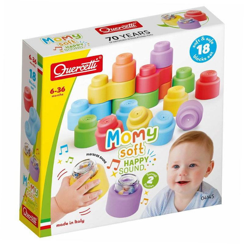 Quercetti. Momy Soft Rattle Blocks. 18 Pieces