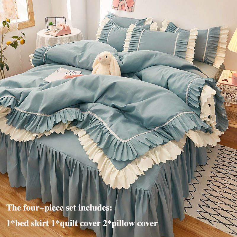 Four-piece Bed Skirt Thick Brushed Korean Style Bed Skirt and Quilt Cover Three-piece Princess Style Bedding