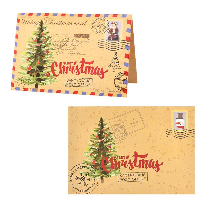 5Pcs Christmas Postcard Greeting Card Vintage Christmas Stamp Cards with Envelopes New Year Gift Card Xmas Party Decor Supplies