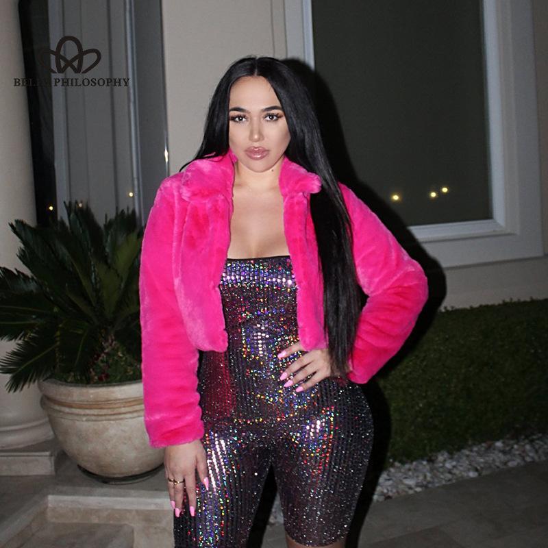 Sexy Solid Color Plush Short Candy Color Coat Imitation Fur Top Solid Color Cardigan Fashion Casual Warn Faux Fur Coat