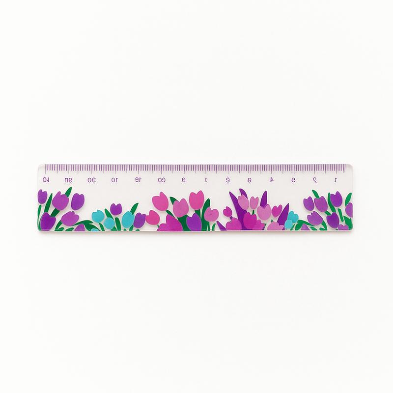 Creative Multifunction 15cm Straight Ruler Transparent Double-duty DIY Drawing Tools Acrylic Tulip Dividing Ruler Stationery
