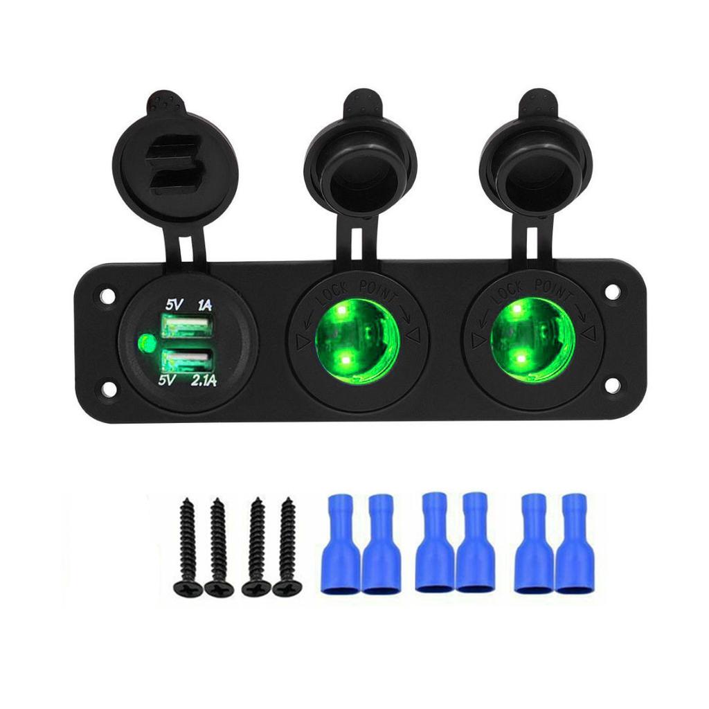 3 IN 1 Panel Dual Power Socket 3.1A Dual USB Car Charger Power Outlet Adapter Waterproof for Boat Camper Caravans