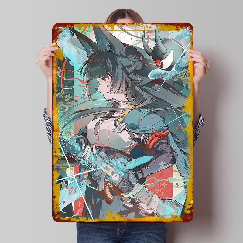 Girl With Sword Metal Poster Customized Wall Art Retro Vintage Tinplate Signs for Interior Decoration Living Room Decor Men Home