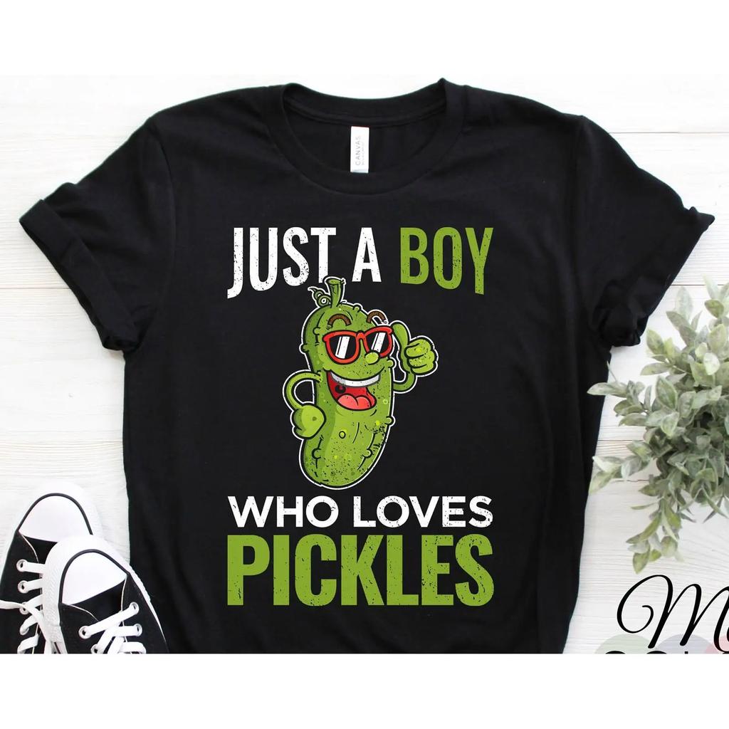 Just A Boy Who Loves Pickles T Shirt Funny Cartoon Pickle Kids Cucumber Lover Boys Birthday Christmas Casual Top vintage Soft