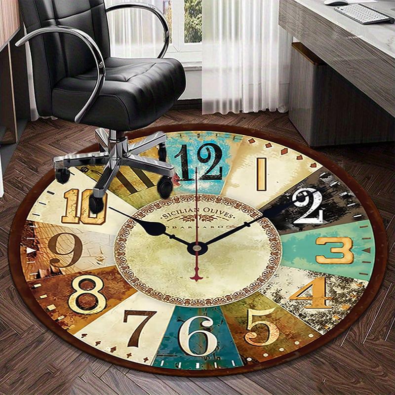Vintage Cafe Clock Design round carpet Chair cushion Round Entryway Rug, Soft Round Rugs for Living Room, Bedroom, Circle Carpet decor gifts