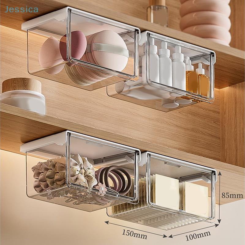 Under-Shelf Hanging Storage Bins Clear Plastic Organizers For Bathroom Kitchen Closet