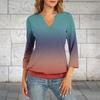 Женский топ с рукавом 3/4, вырез V, летний повседневный, рубашка с градиентным принтом