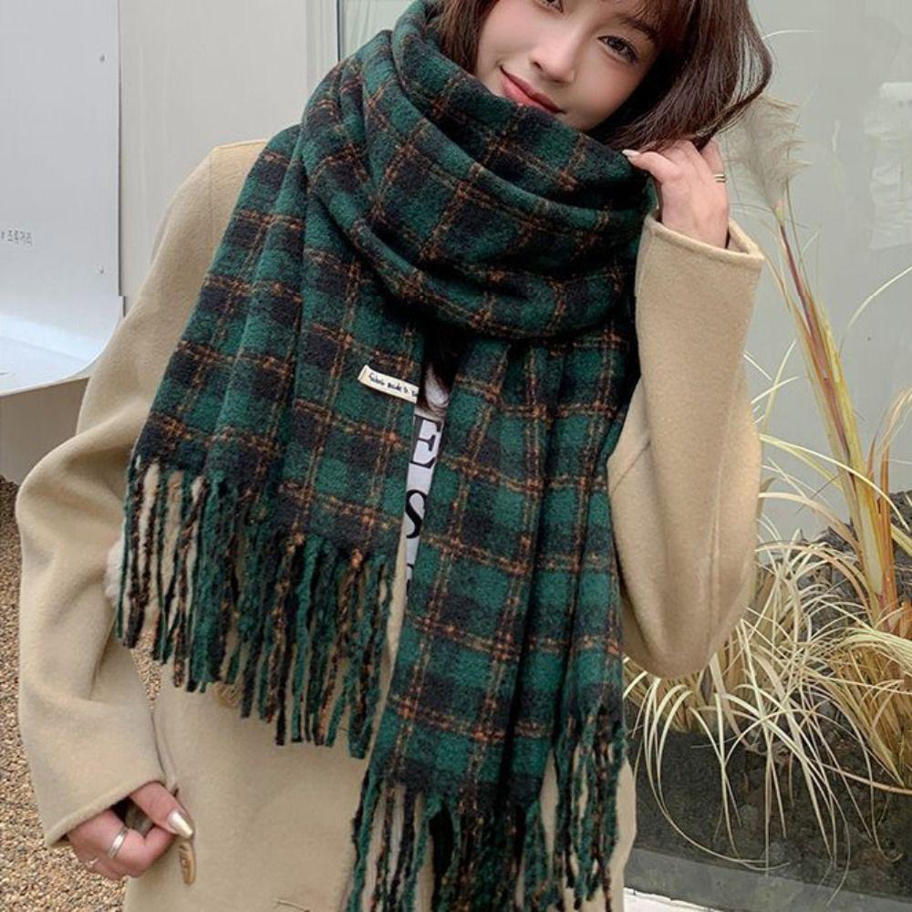 Imitation Cashmere Plaid Wool Scarf Tassel Cape Wraps Classic Long Shawl Girl