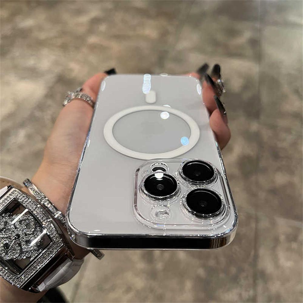 Оригинальный прозрачный чехол для беспроводной зарядки Magsafe с магнитным покрытием для iPhone 15 14 13 12 16 Pro Max Plus, жесткий акриловый чехол