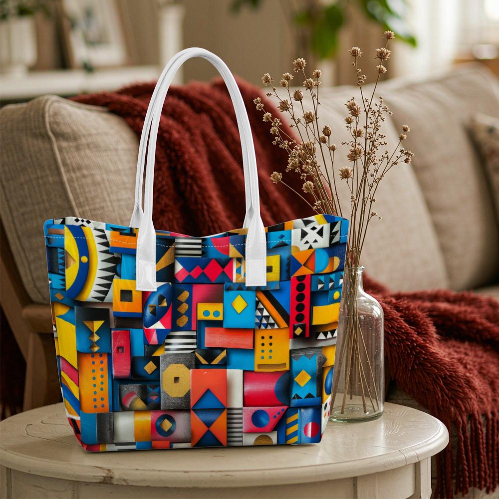 Colorful Geometric Tote Bag for Casual Daily Use Fashionable Handbag for Women Lightweight Portable Shoulder Bag