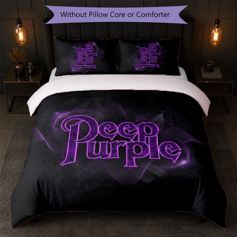 Deep Purple Print 3Pcs Bedding Set Duvet Cover With Two Pillowcases Soft Bed Linen For Household Bedroom