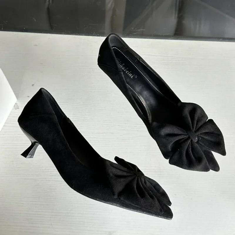 Женская обувь на распродаже Модные женские туфли-лодочки One Kick на осень с острым носком, галстуком-бабочкой, однотонные сексуальные платья на шпильках или тонких каблуках