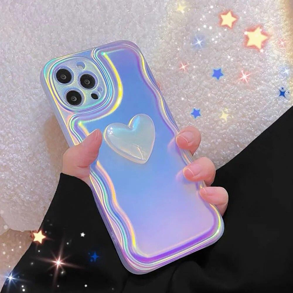Laser Glitter Phone Case For iPhone 14 Pro Max 13 12 11 Case iPhone XR X XS Max 14pm 13pm 12pm 11pm Fashion Wave Edge Cover Capa