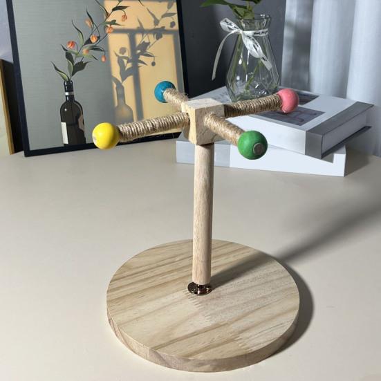 Parrot Stand Perch Toy Interactive 360 Degree Rotation Spinning Parakeet Toy Wooden Exercise Wheel Cockatiel Enrichment Toy Birdcage Accessories