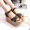 Summer New Sandals Women's Muffin Wedge Heel Platform Sandals Waterproof Table Solid Color Suede Women's Sandals