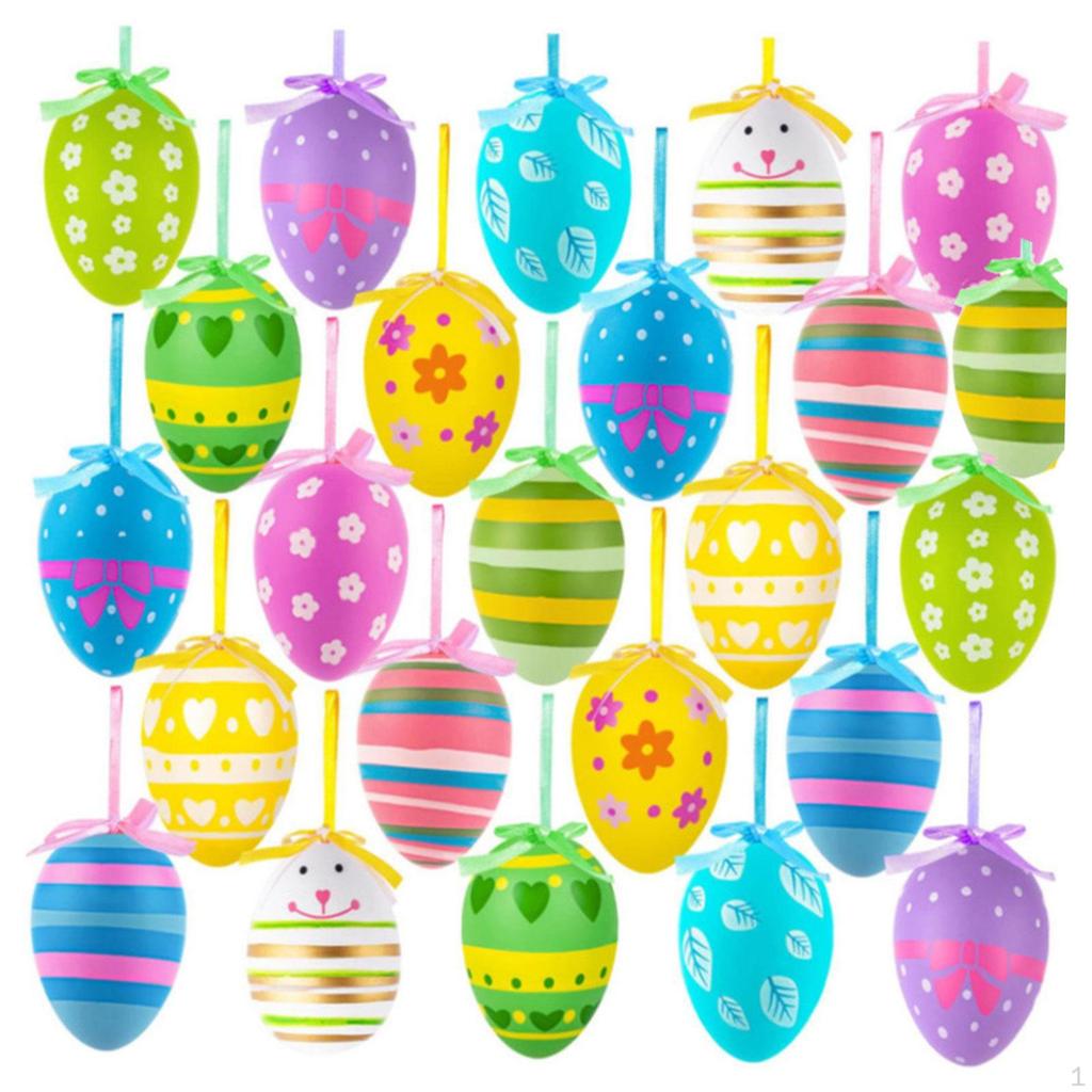 24 Pieces Easter Decoration Eggs 6x4cm Tree Basket Ornaments for Window Party Home