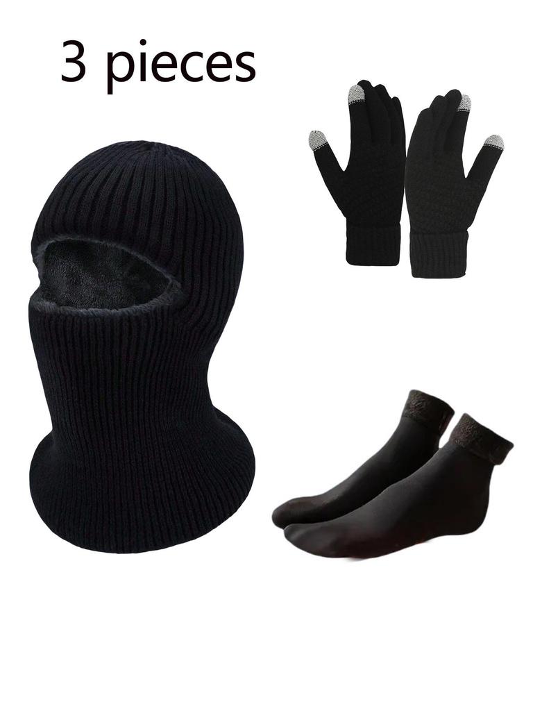 Knitted Woolen Winter Hat, Scarf & Touchscreen Gloves Set