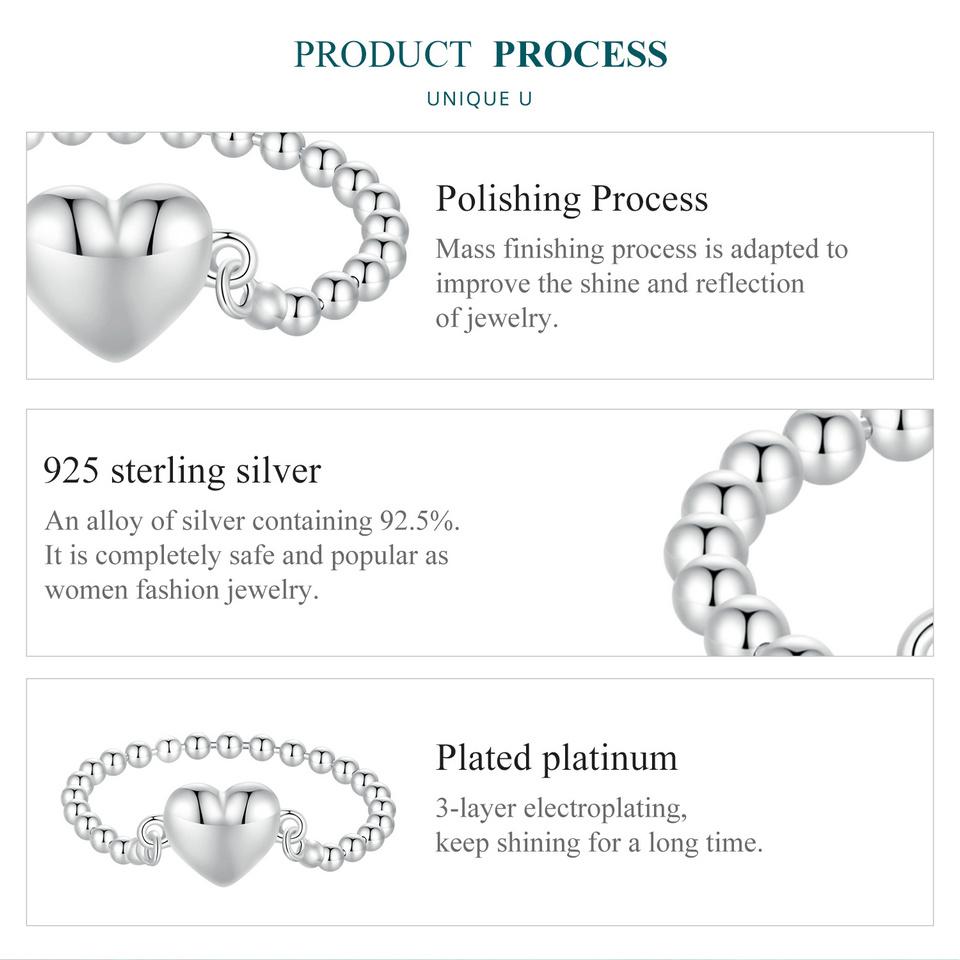 BAMOER стерлингового серебра 925 пробы кольцо с сердцем из бисера кольцо оригинальный дизайн ювелирные изделия подарок для женщин вечерние