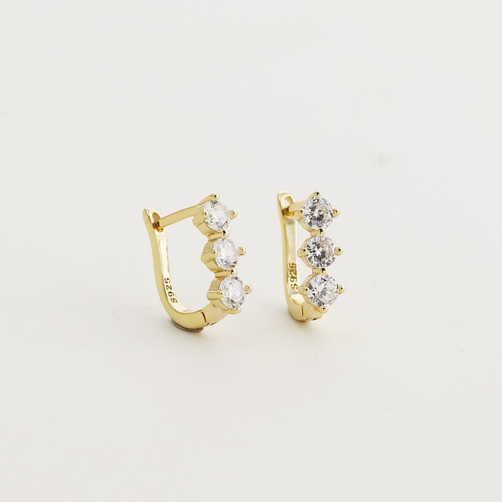 VEWANT S925 Sterling Silver 18K Gold/Rhodium Plated 3 Stone CZ U Shape Huggie Hoop Earrings Fine Jewelry for Women