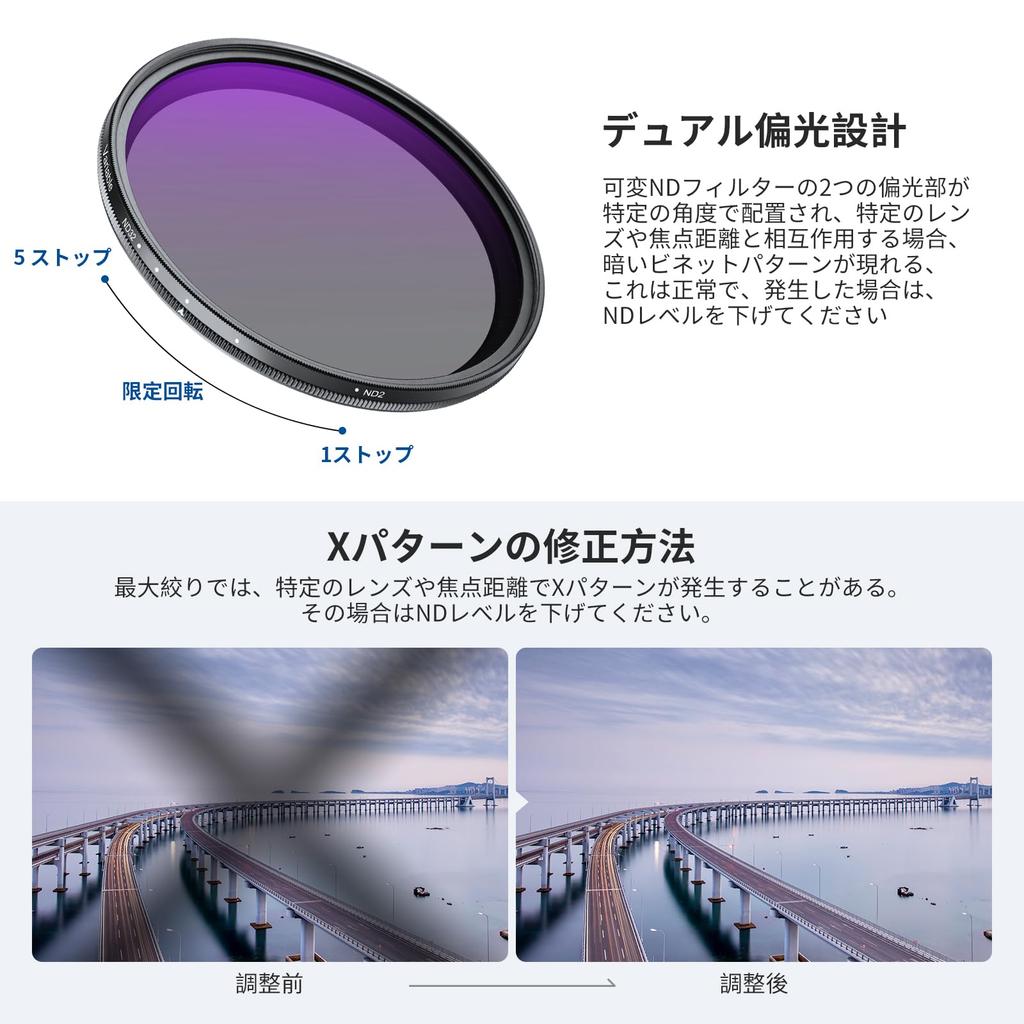 NEEWER 82mm Variable ND Filter with Lens Cloth Neutral Density Adjustable Optical Glass Neutral Density Filter Camera Photography Accessories ND2-32