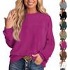 Ladies' Fashion Solid Color Thread Long Sleeve Loose Round Neck Pullover Top