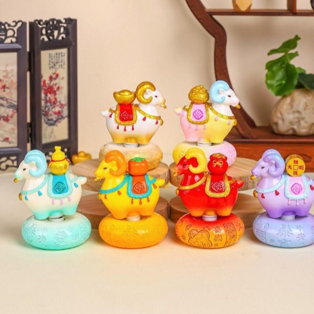Rotatable Sheep Desktop Ornament Exquisite Zodiac Sheep Figurine Lucky Sheep Sculpture Zodiac