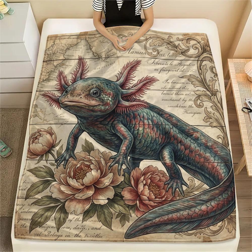1PC Retro Floral Animal Print Flannel Blanket, High quality All Seasons, Home Decor, Warmth and Comfort, Perfect for Christmas Gifts