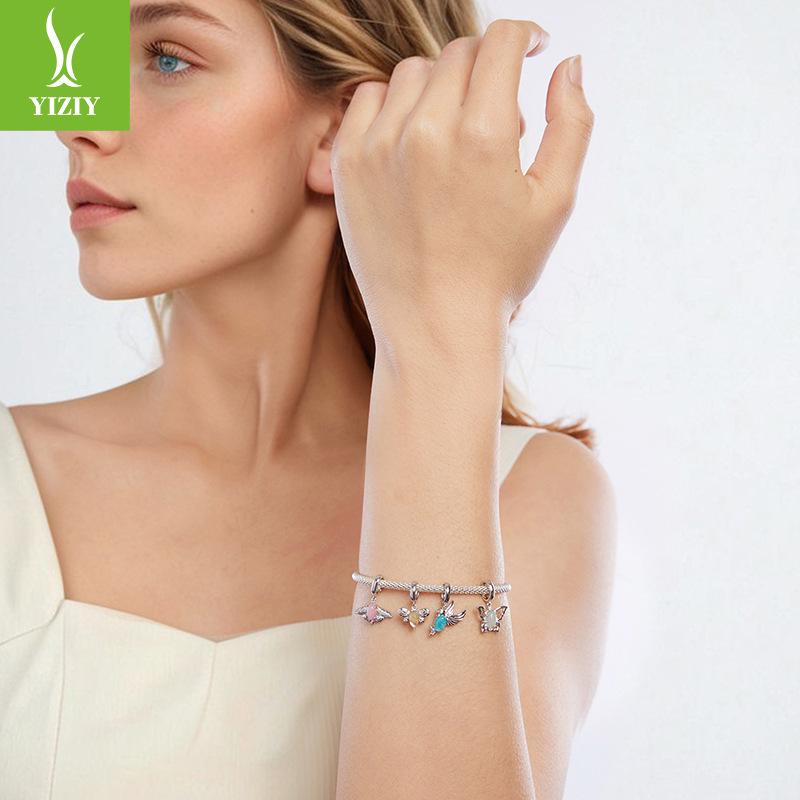 Natural Jade Moth Pendant, Children'S Fun Creative Diy Bracelet Accessories Insect 925 Sterling Silver Beads