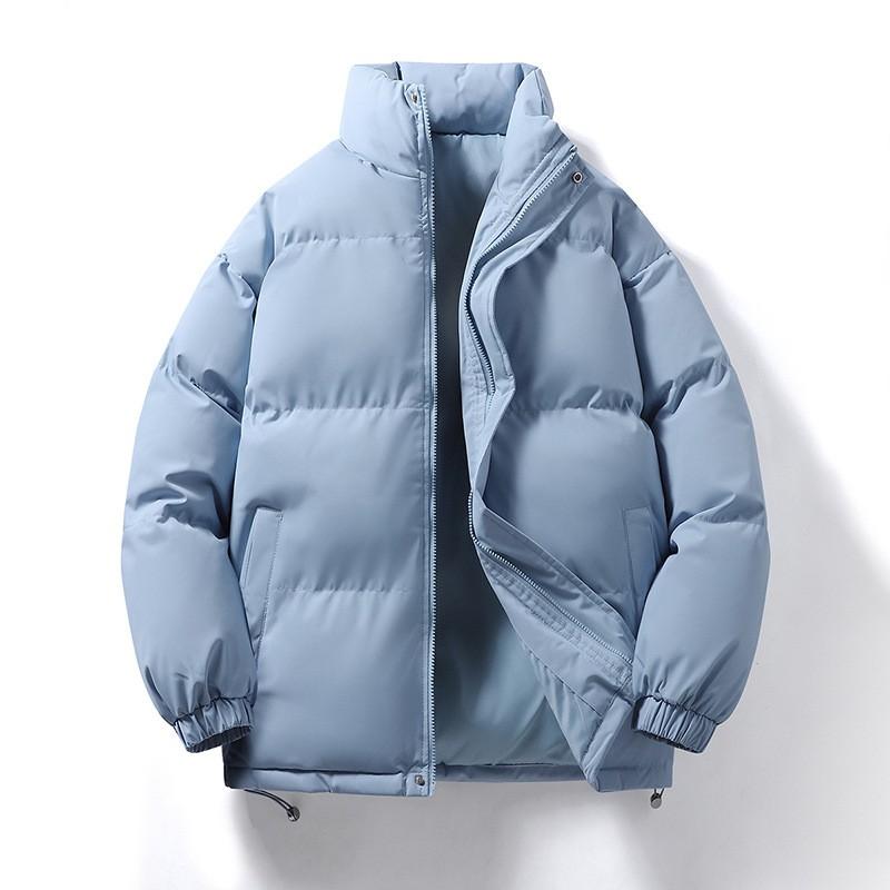 Mens Winter Puffer Jacket Loose Thick Warm Stand Collar Cotton Coat Trendy Versatile Outerwear