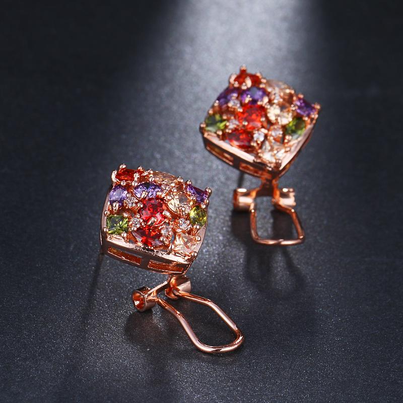 EMMAYA Classic Design Rose Gold Big Square CZ Cubic Zirconia Wedding Stud Earrings for Women