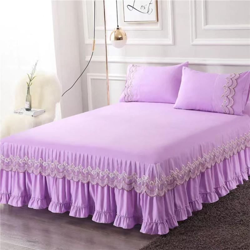 3 шт. кружевная юбка-кровать с рюшами, кружевная юбка, стильное покрывало в стиле принцессы, противоскользящее покрытие для двуспальной кровати 1,8 м с защитным ремешком