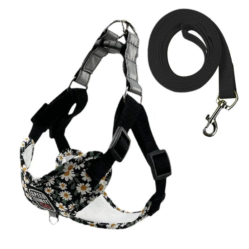 Floral Print Puppy Medium Dog Harnesses and Leash Set Reflective Pet Harness Vest for Small Dogs French Bulldog Shiba Inu Leads