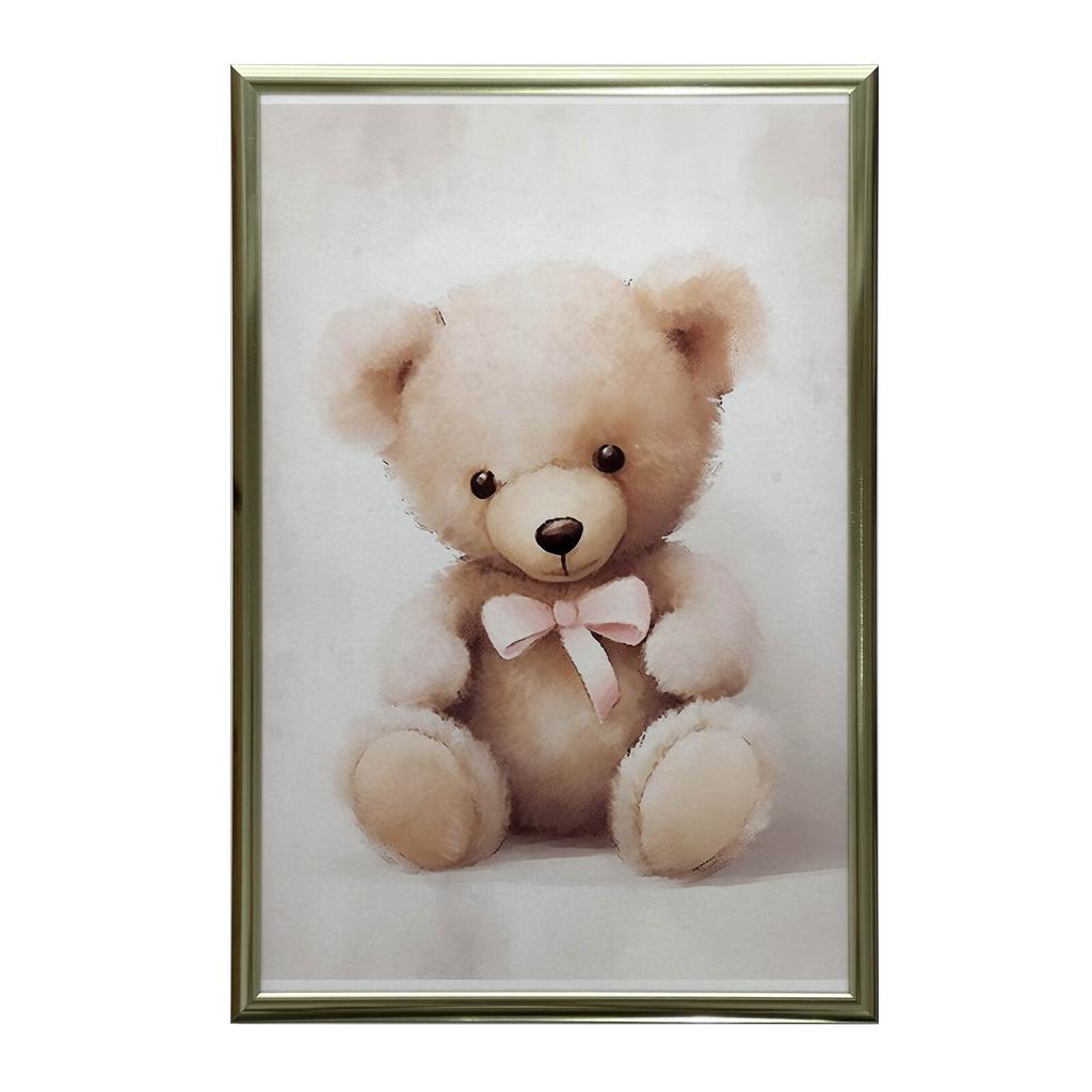 Мишка с розовым бантом Мишка с розовым бантом, 30X40 см, Алюминиевая рама черная, Матовая бумага 230 г/м2