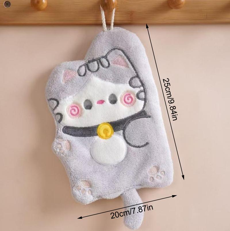 Cartoon Cat Hand Towel Kawaii Hand Wipe Cleaning Cloth Ideal For Kitchen Bathroom Hanging Towel Super Absorbent Handkerchief