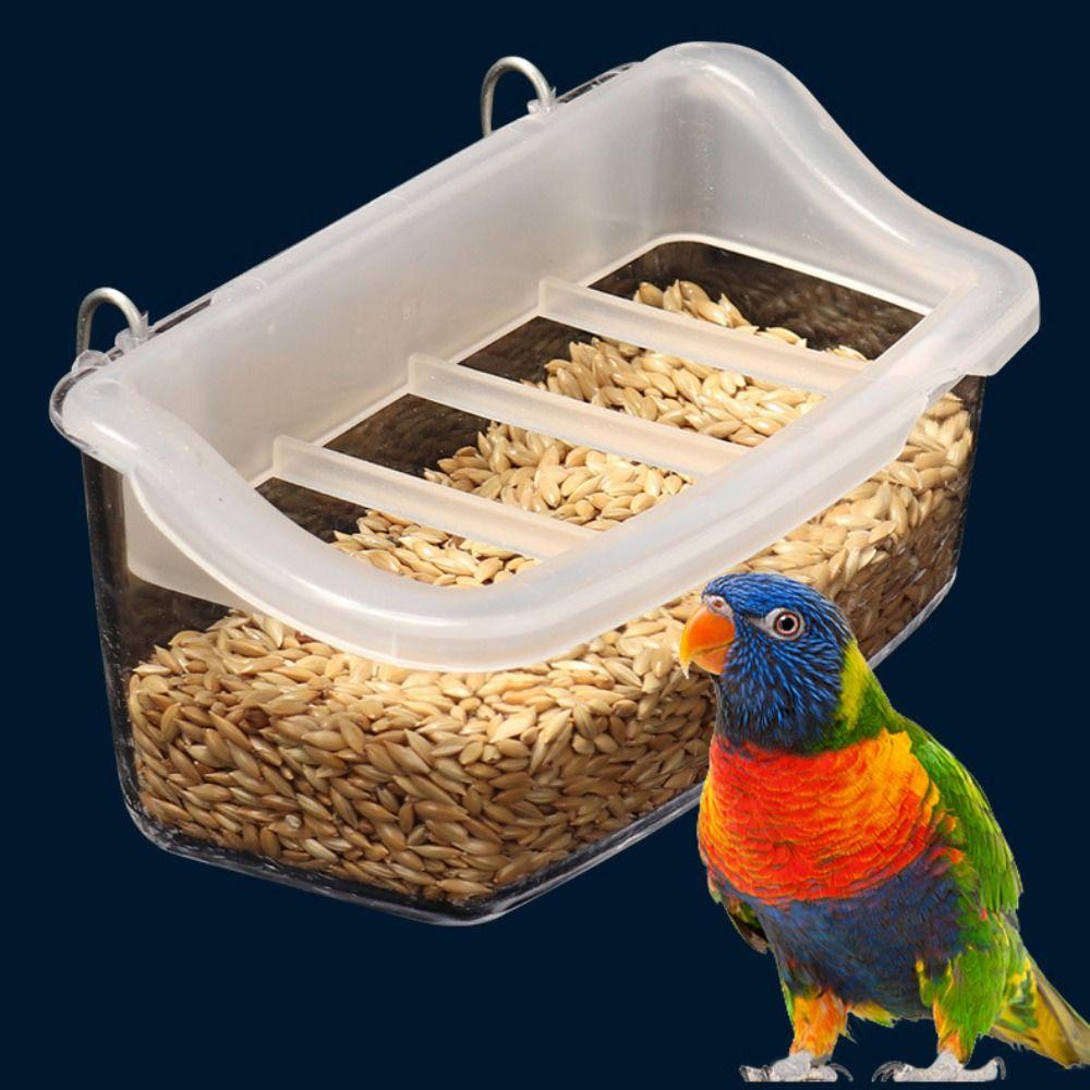 Transparent Bird Food Box Plastic Parrot Hanging Food Dish for Pigeons Parrots Canaries