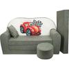 Canapé-lit Enfant - Matelas Invité - Convertible - 3 Places - Gris - Bois