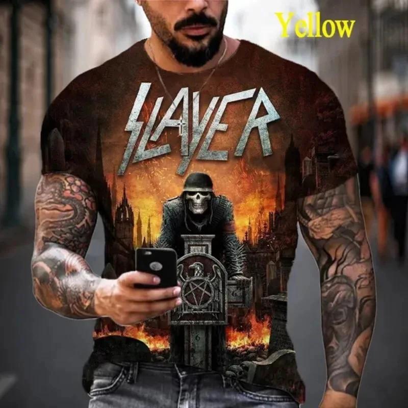 Новые футболки с принтом хэви-метал рок-группы Slayer 3D Мужская футболка с коротким рукавом в стиле хип-хоп Повседневная одежда для молодежи с индивидуальностью